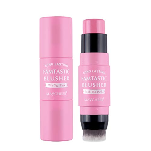 CCbeauty Double Ended Cream Blush Stick With Brush Bronzer for Cheek Face Makeup Soft Blending, 0.26Oz (01)