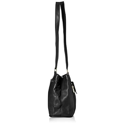 Piel Leather Double Compartment Shoulder Bag, Black, One Size