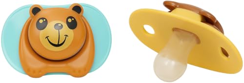 Image of Cartoon Animal Baby Toddler & Children Natural Shaped Orthodontic Pacifier /Binky (Monkey and Bear Variety Pack)