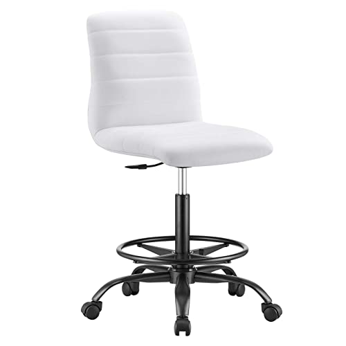 Image of Modway Ripple Armless Vegan Leather Drafting Chair in Black White