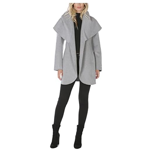 T Tahari Women's Double Face Wool Blend Wrap Coat With Oversized Collar Jacket, Heather Gray, Large US