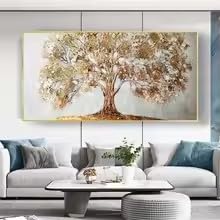 Tableau abstrait de paysage images d'arbre doré salon