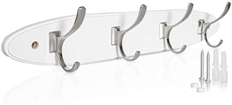 Hookiom Wall Mounted Rack and Coat Hanger Ideal for Office Closet or Hanging The Bathroom Towels. Comes in Satin Nickel on a White Board