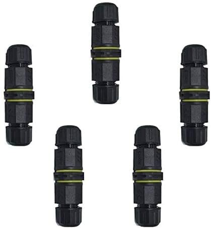 IP68 2Pin/3Pin/4Pin Waterproof Connector Junction Box External Junction Box for ∅4.5-9.5mm Cable, Outdoor,Gardan,Street Light,Solar Supplies（5 Pack of 3Pin）