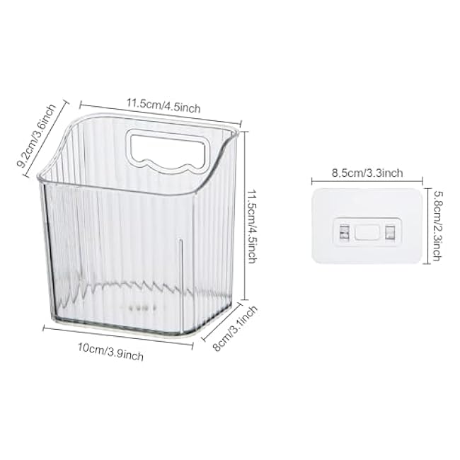 Adhesive Bins for Cabinet Door Storage 2 Pcs Plastic Cabinet Door Organizer Wall Mounted Shower Caddy Hanging Clear for Sink Bathroom Refrigerator Cabinet Kitchen 3.9'' ¡Á 3.1'' ¡Á 4.5''
