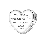 LUXILLA 'Be strong, Be brave, Be fearless you are never alone Joshua 1:9' Charm Silver Charms 925 Sterling Silver fits Bracelets Necklace Pendant Bead Charms Jewelry Gift