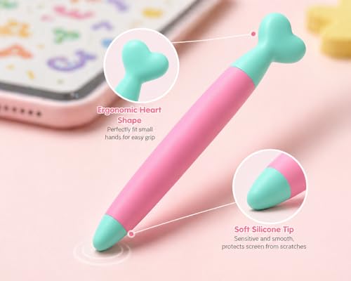 Image of Kids Stylus Pen for Touch Screens, Tablet Stylus with Soft Silicone Tip, Ergonomic Grip, Anti-Roll Design, Compatible with iPad, iPhone, Fire Tablet, Samsung & All Devices - Pink