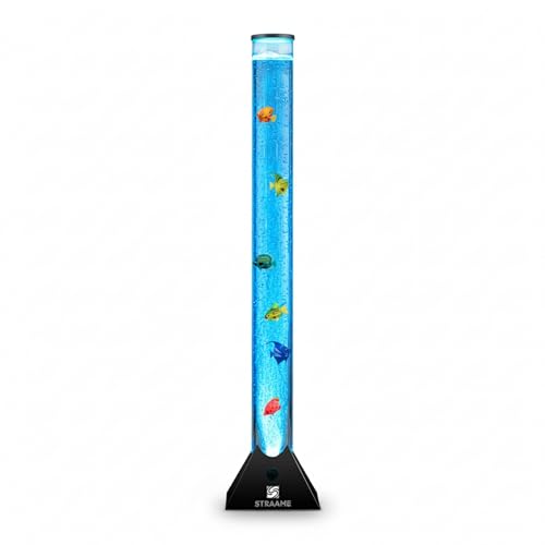 Straame 90cm Bubble Fish Lamp Colour Changing LED Light Sensory Room Decor & Mood Lamp Includes Artificial Tropical Fish Adjustable Bubble Tube Plug-in Power Black Base