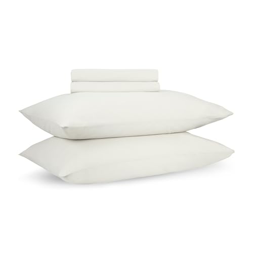 Image of Loom Beige Percale Cotton Cooling Bedsheet Set - 100% Cotton, Soft & Breathable, Bedsheet 106x106 in + Pillow Covers 18x27 in, Premium Bed Linen for All Seasons