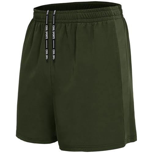 BOOJO Sporthose Herren Kurz Hosen Schnell Trocknend Sport Shorts mit Reißverschlusstasche Leicht Jogginghose Trainingshose(Armeegrün,L) BOOJO Sporthose Herren Kurz Hosen Schnell Trocknend Sport Shorts mit Reißverschlusstasche Leicht Jogginghose Trainingshose(Armeegrün,L)