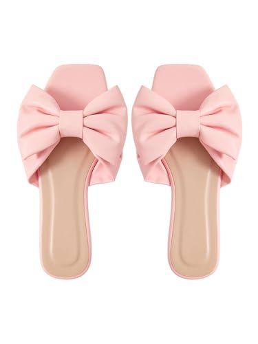 GORGLITTER Women's Bow Flat Sandals Dressy 2026 Wedding Cute Slide Shoes