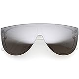 zeroUV - Modern Fashion Flat Top Flash Mirror Shield Plastic Aviator Sunglasses (Clear/Silver Mirror)