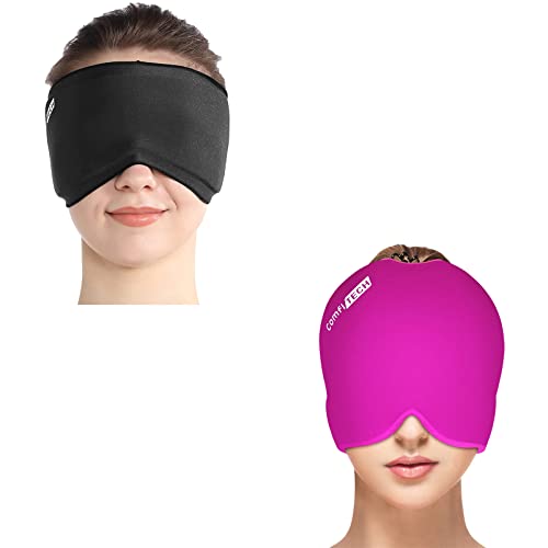 Comfitech Migraine Ice Head Wrap, Headache Relief Hat For Migraine(Rose Red) & Eye Ice Pack Mask For Puffy Eyes, Reusable Gel Eye Mask After Surgery #TOP24