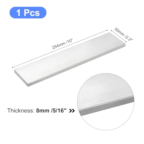 Image of uxcell Square Aluminum Flat Bar, 5 /16 inch Thick 2.2 inch Width 10 inch Length Square Aluminum Bar 6061 Aluminum Flat Plate, 8 x 55 x 254mm T6511 Solid New Mill Stock for Industrial Building