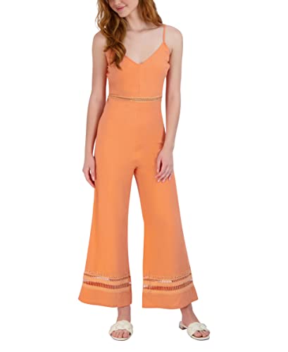 Bcbgeneration Womens Jumpsuit With Trim V Neck Spaghetti Straps Zipper Wide Leg, Cantaloupe, Small #TOP20
