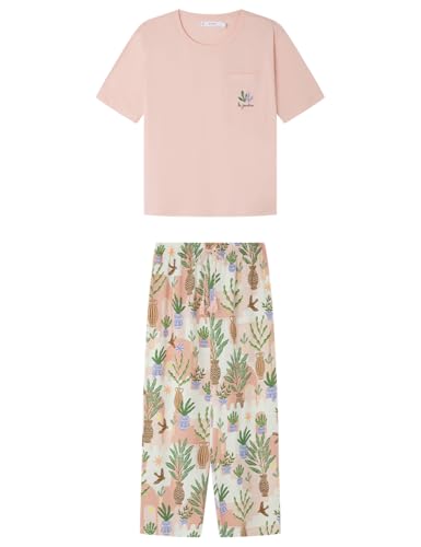 Pyjama capri rose en taille M avec coupe fluide et taille élastique confortable