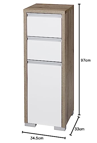 Schildmeyer Bello Midischrank 138176, wildeiche Dekor/weiß glanz, 34,5 / 33 / 97 cm