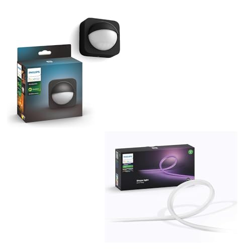 Philips Hue Lightstrip 5m + Außensensor dimmbarer LED Streifen für das Hue Lichtsystem mit 16 Mio. Farben, smarte Lichtsteuerung über Sprache oder App