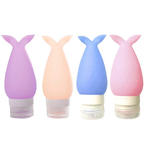 4PCS 90ml Portable Travel Bottle Set Mermaid Style Silicone LeakProof Refillable Squeezable Containers for Shampoo Conditioner Lotion Sunblock Toiletries