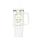 Santa Barbara Design Studio Insulated Tumbler with Handle and Straw Vacuum Sealed Stainless Steel Travel Mug, 40-Ounce, Oh Happy Day