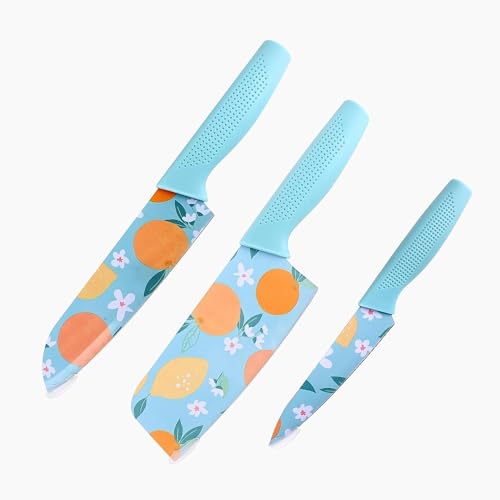 Image of Professional Kitchen Knife Set, 3-Piece Chef Knives with Ergonomic Handles Sharp Manual Sharpening for Home Kitchen & Restaurant- (BaLUE)