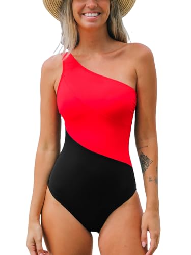 CUPSHE Women's One Piece Swimsuit One Shoulder Tummy Control Slimming Bathing Suit Fixed Straps