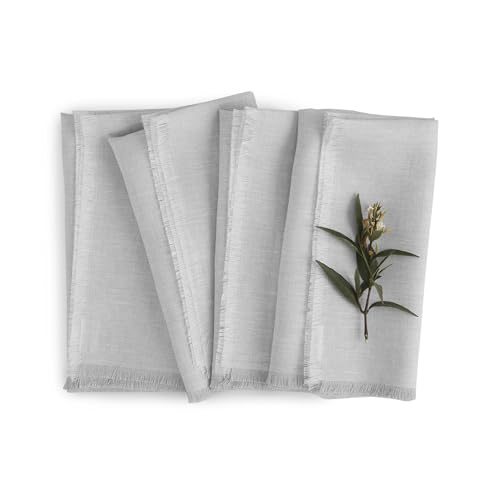 Solino Home Light Grey Linen Napkins Set of 4-100% Pure Linen Fringe Dinner Napkins 20 x 20 Inch for Spring, Summer - Handcrafted and Machine Washable by Solino Home - Used condition - US$4.02