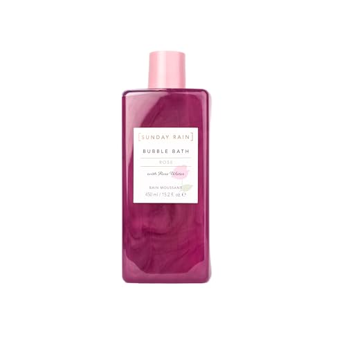 Sunday Rain Reviving and Hydrating Luxury Rose Oil Bubble Bath for Body, Vitamin A and Antioxidant Infused for Renewing and Evening Skin Tone, Fresh Rose Petals Scent, 450ml