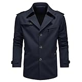 KUDORO Veste d'Extérieur Homme en Coton Blouson de Coupe Vent Casual Trench Classique Overcoat Jacket Décontracté(Bleu Marin,L)