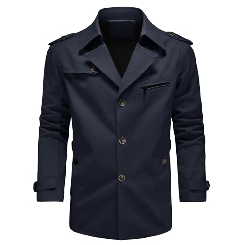 KUDORO Veste d'Extérieur Homme en Coton Blouson de Coupe-Vent Casual Trench Classique Overcoat Jacket Décontracté(Bleu Marin,L)