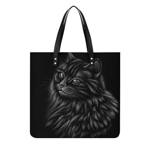 Sac shopping chat noir en peinture de 39x39cm pour femme
