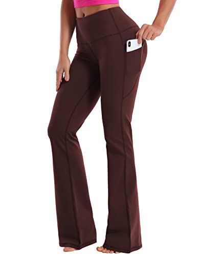 Image of BUBBLELIME 29 inch /31 inch /33 inch /35 inch /37 inch Women High Waist Bootlegs Yoga Pants Tummy Control Bootcut Workout Flared Out Pockets
