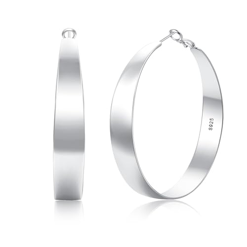 VEEDOFA Boucles d'oreilles créoles argentées de 10mm de largeur pour femmes, Boucles d'oreilles créoles épaisses en argent sterling 925, Grandes boucles légères hypoallergéniques
