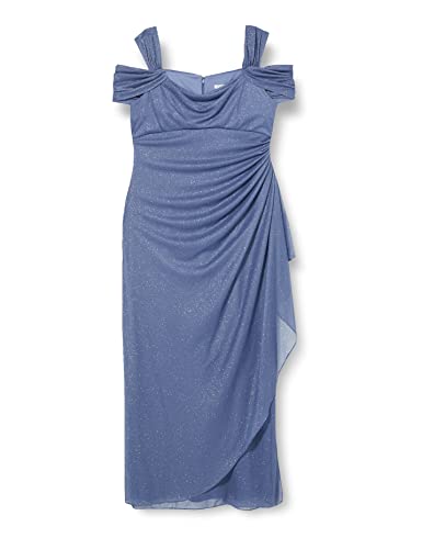 Gina Bacconi Vestido de Malla con Purpurina y Hombros Descubiertos con Falda drapeada y Cuello de Capucha cóctel, Azul, 42 para Mujer