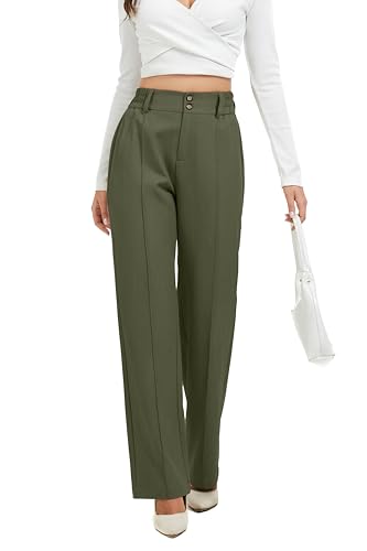 FUNYYZO Wide Casual Pants Women's High Elastic Waisted Business Work Trousers Long Straight Suit Pants
