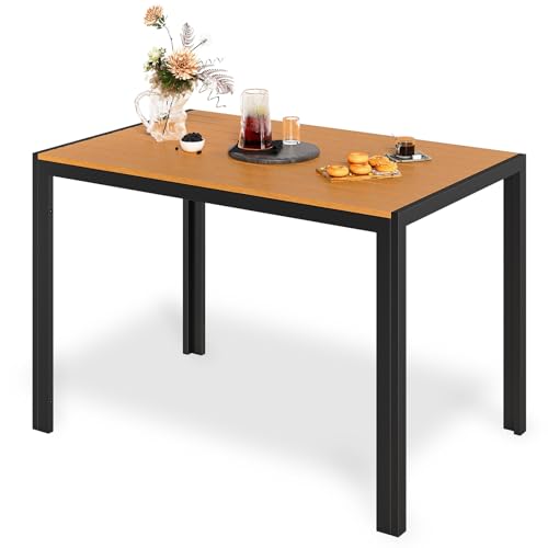 LIFERUN Mesa rectangular de jardín con marco de aluminio WPC 110 x 70 cm, resistente a la intemperie, mesa de comedor al aire libre, resistente al calor y a la intemperie, antideslizante,