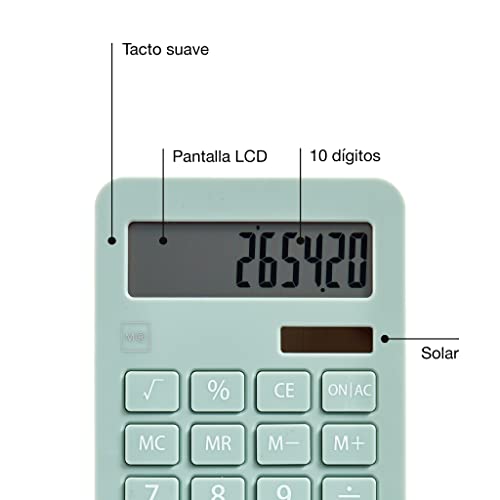 Miquelrius - Solar-Rechner, 10 Ziffern, große Tasten, LCD-Display, Farbe Grün