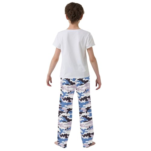 ZZXXB Blue Camouflage Boys Long Pants Soft Trousers Elastic Waist Kids Lounge Bottoms with Pockets S-XL3