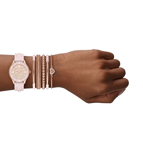 Skechers Skechers Women's Three Hand Silicone Watch & Interchangeable Band Gift Set, Pink Rose Gold Set, Sports Watch for Women