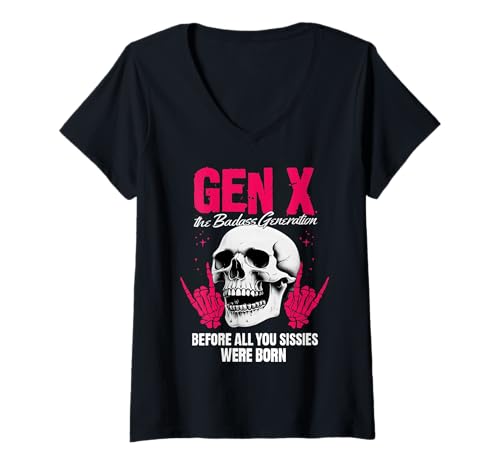 Mujer Retro Gen X la generación Badasss antes de todos ustedes. Camiseta Cuello V