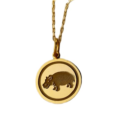 Pendentif hippopotame gravé, le cadeau mémorable en argent plaqué or