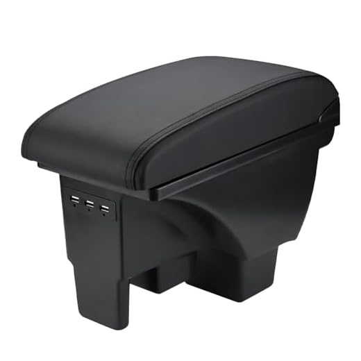 Armlehne Box Kompatibel mit VW Polo 2019 2020 2021 2022 2023 2024 Mittelarmlehne Doppelschicht Auto Aufbewahrungsbox mit 3 USB Schwarzes Leder mit Schwarz Linien