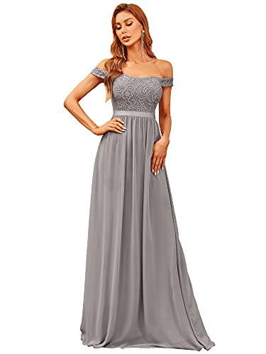 Ever-Pretty Womens Long A-line Cap Sleeves Summer Prom Dresses Gray US16