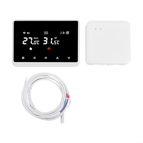 Termostato inalámbrico inteligente con receptor RF, aplicación y control de voz, bloqueo infantil y ajustes precisos de temperatura para calefacción de caldera de gas (blanco + sensor)