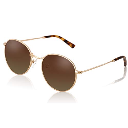 fawova Gafas Sol Retro Redondas Mujer Marron Degradado, Gafas Vintage Dorado Polarizadas para Cara Pequeña, 100% UV400 Cat.3 50mm (Oro, Marron Degradado) Cover
