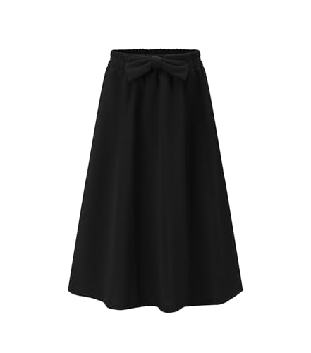 Eymitory Girls Summer Maxi Skirts A-Line Elastic High Waist Bow Knot Pleated Swing Long Skirt with Pockets Black