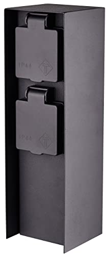 Novatool Steckdosensäule I 2 Fach I Anthrazit I Edelstahl I Eckig I IP44 I...