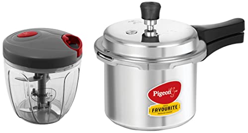 Pigeon by Stovekraft Favourite Outer Lid Non Induction Aluminium Pressure Cooker, 3 Litres & Pigeon Handy and Compact Chopper with 5 Blades and 1 Whisker (XL, 900 ml)