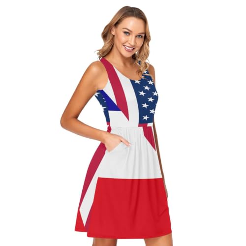 Robe d'été sans manches avec poches imprimé drapeau France USA