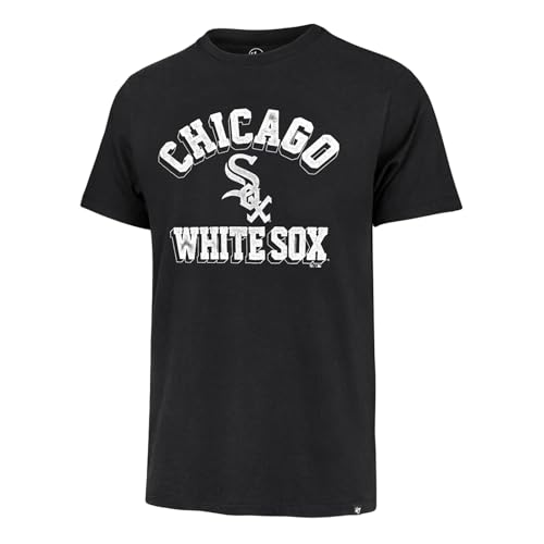 47 Brand MLB Men's Unmatched Franklin Team Color Arched Wordmark Primary Logo Short Sleeve Baseball Fashion T-Shirt - Chicago White Sox- Black - Large